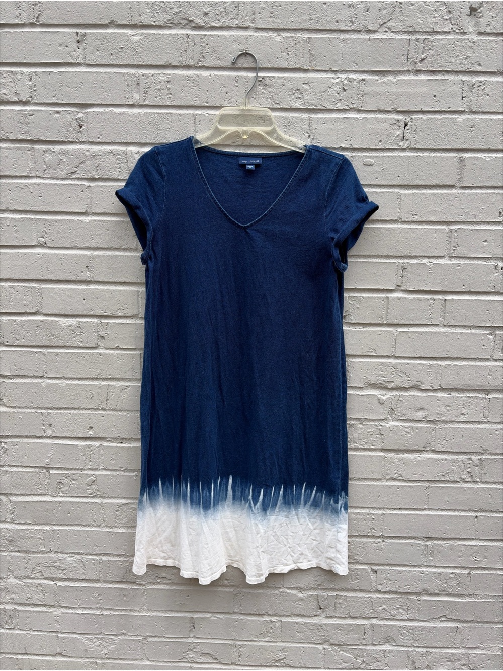J.Jill Pure Jill Indigo Navy Blue to White Dip-Dye V-Neck Tunic Dress